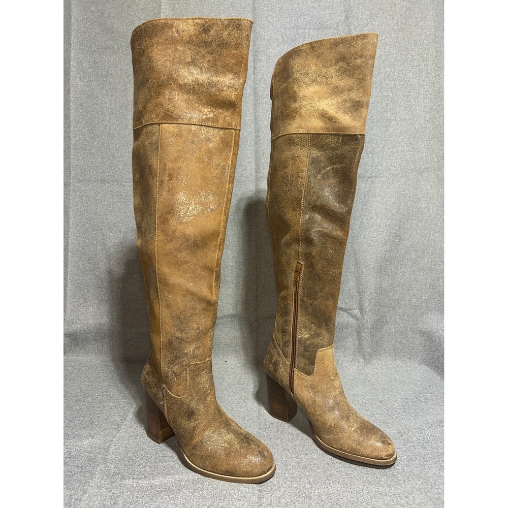 Free People Over-the-Knee Leather Boots in Distressed Brown